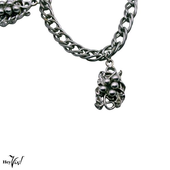 Vintage Double Link Chain Bracelet w 2 Grape Cluster Charms 6.5" Long - Hey Viv - Picture 2 of 5